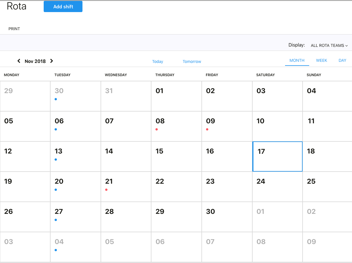 monthly work rota template